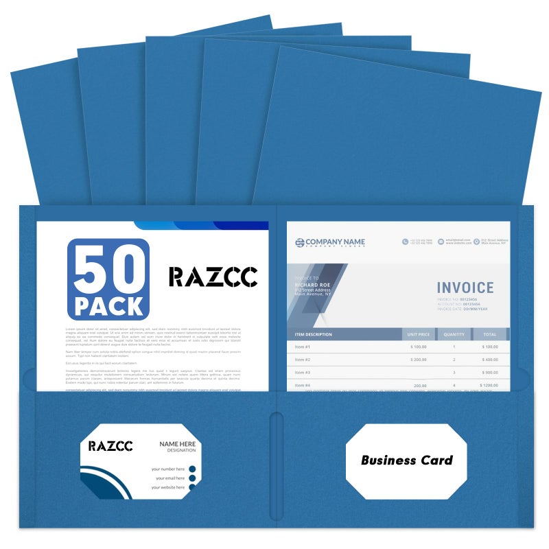 RAZCC Two Pocket Folders, 50 Pack 2Pocket Folders Fit Letter Size Paper, Paper Folders with Pockets for School Office Business Home, Navy Blue - Image 1