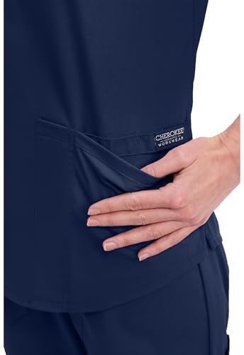 CHEROKEE Workwear Professionals Women Scrubs Top V-Neck WW665, XL, Navy - Image 2