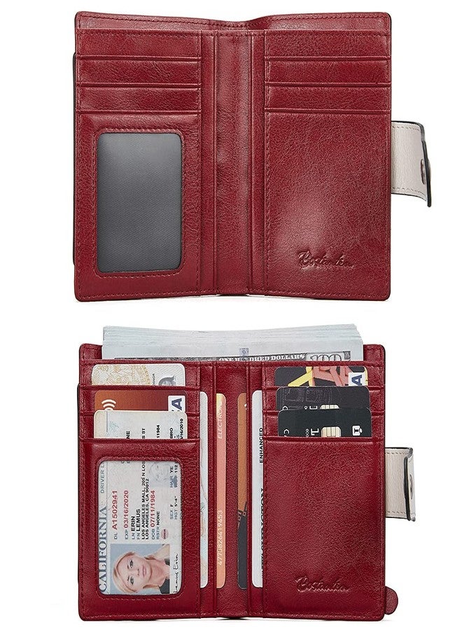 BOSTANTEN Women Leather Wallet RFID Blocking Small Bifold Zipper Pocket Wallet Card Case Purse with ID Window, Floral Pattern Red, Small 4.72" x 3.93" x 0.78" - Image 2