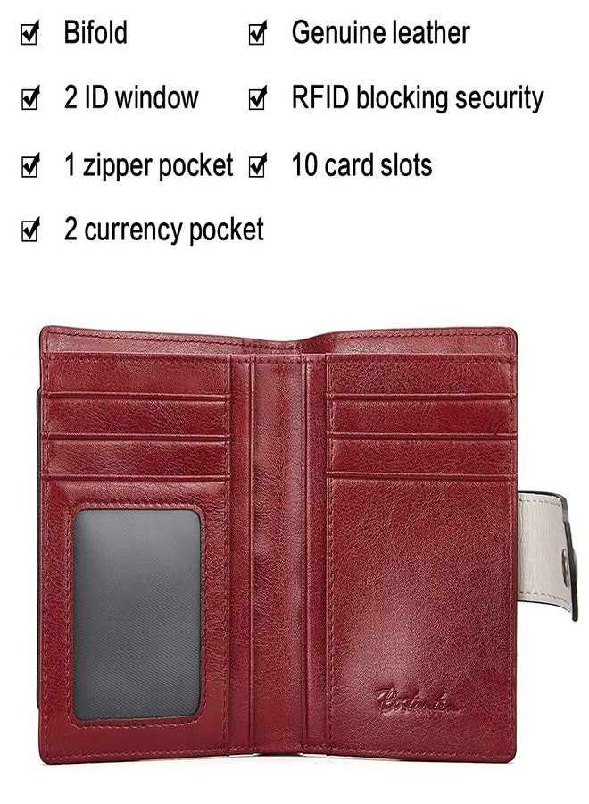 BOSTANTEN Women Leather Wallet RFID Blocking Small Bifold Zipper Pocket Wallet Card Case Purse with ID Window, Floral Pattern Red, Small 4.72" x 3.93" x 0.78" - Image 3