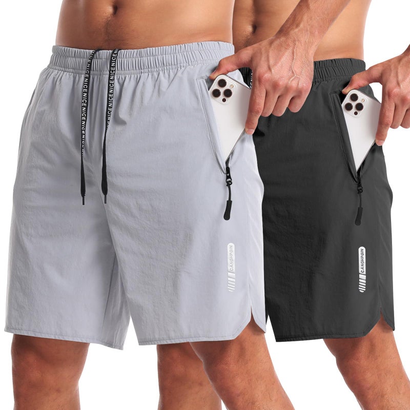 CANGHPGIN 2 Pack Mens Workout Athletic Shorts 7 inch Inseam Quick Dry Hiking Shorts Men Lightweight Sports Gym Shorts Running