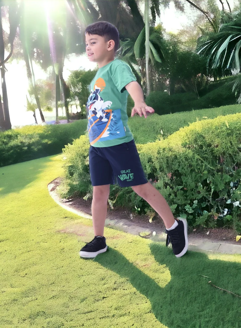 victor and jane Victor & Jane Boys' Comfortable 2-Piece T-Shirt & Shorts Set (2-8 Years)- Green & Navy