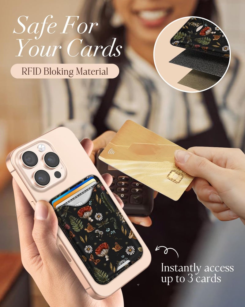 Shorogyt Compatible with Magsafe Wallet Magnetic Card Holder - Black Mogu Phone Wallets for Women Teen Girls Cute Pattern for iPhone 1716/15/14/13/12 Series Slim for Apple Mag RFID Magnet, Fit 3 Cards - Image 5