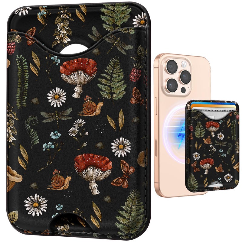 Shorogyt Compatible with Magsafe Wallet Magnetic Card Holder - Black Mogu Phone Wallets for Women Teen Girls Cute Pattern for iPhone 1716/15/14/13/12 Series Slim for Apple Mag RFID Magnet, Fit 3 Cards - Image 1