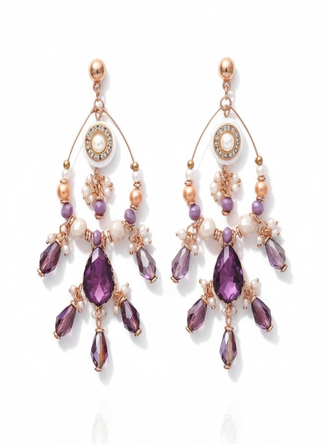 SANJOYA by EVERSTYLISH Embroidered Earrings for Women | Statement Golden & Sangria-Hued Dangler Earrings | Ethnic Jewelry for Weddings, Festivals & Special Occasions - Image 1
