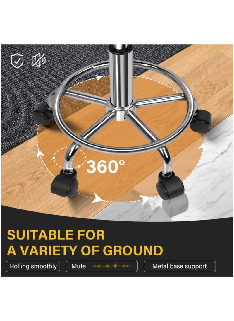 Round Rolling Stool: Vanity Chair with PU Leather Height Adjustable 360° Swivel Stool with Wheels for Office Home Drafting Work Studio Shop SPA Salon