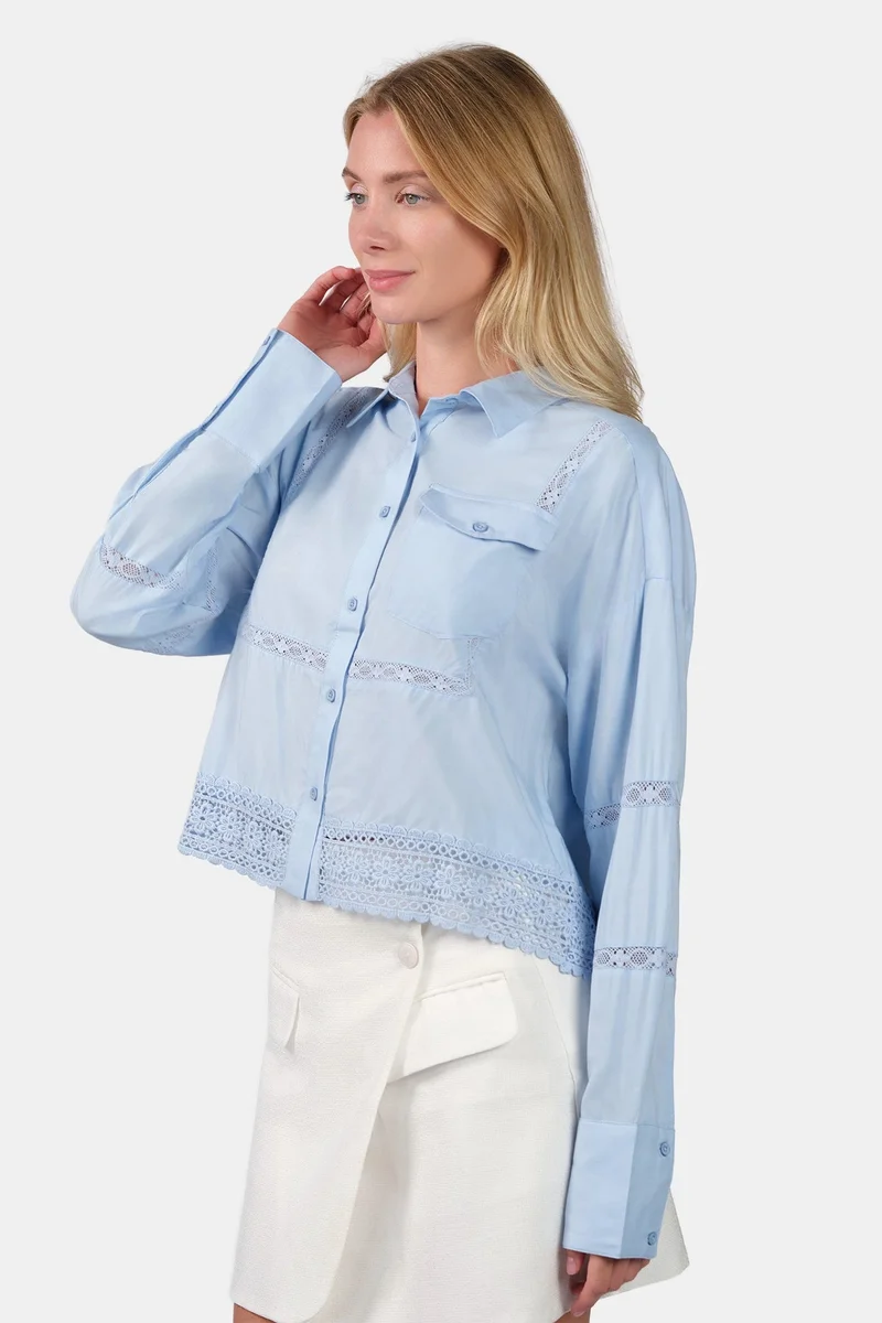 Virgio  Solid Viscose Crop Shirt With Lace for Women for Women | Best Price UAE