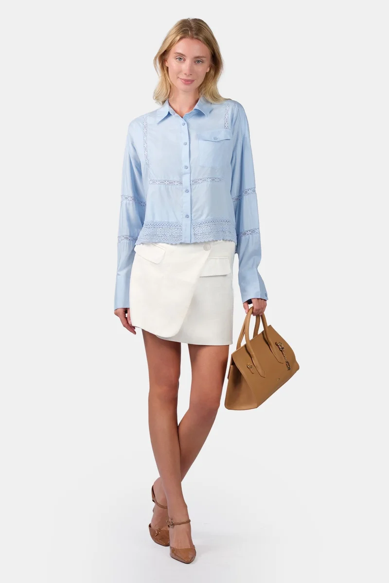 فيرجيو Solid Viscose Crop Shirt With Lace for Women