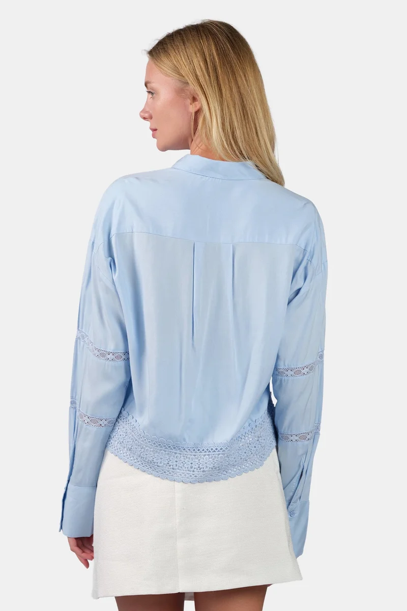 Virgio  Solid Viscose Crop Shirt With Lace for Women for Women | Best Price UAE