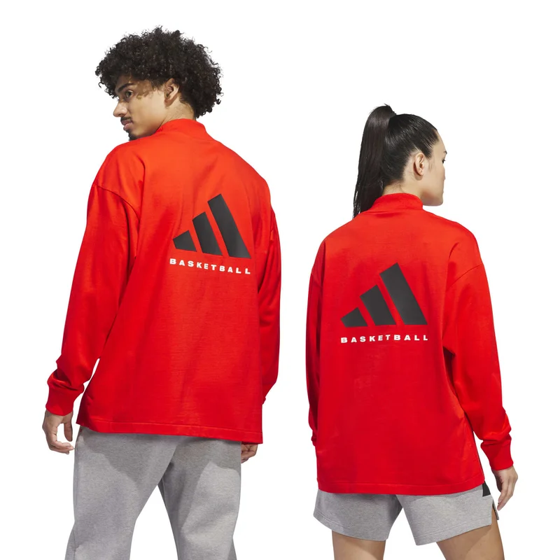 adidas تي شيرت   بأكمام طويلة أحمر للجنسين من أوريجينالز