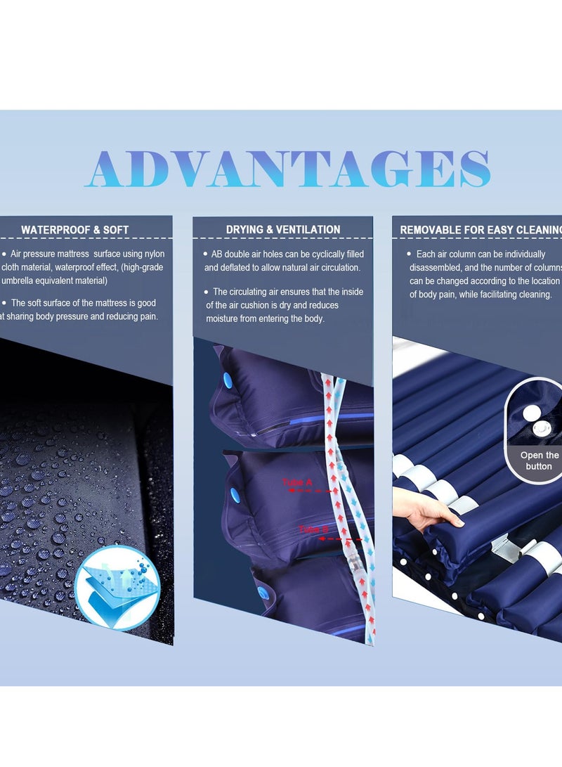 XiuWoo Alternating Air Pressure Mattress for Bed Sores, Soft and Dry Quiet Pressure Mattress with 4-Setting Electric Pump System for Hospital Bed Bedridden Patients and Sore Treatment, blue  - Image 4