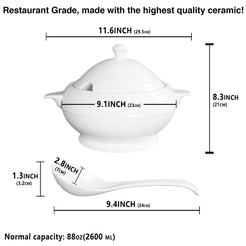 Creativity Home Casserole Dish with Serving Handles, 2.7 Qt soup Tureen With Lid and a 9.4-inch Spoon, for Dinner and Party Microwave Safe 11.6 Inch - Image 2