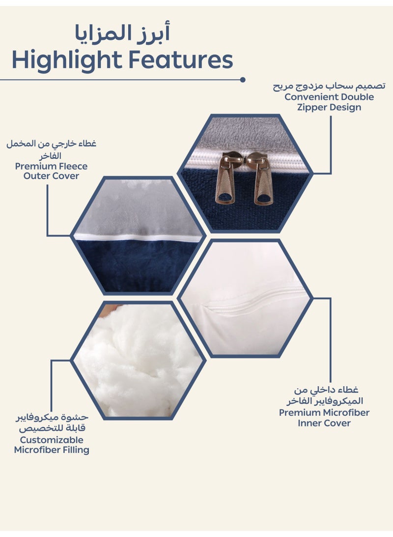 Donetella G-Shape Pregnancy Pillow – 180 cm Full Body Maternity Support Pillow with Removable Washable Velvet Cover – Support for Back, Legs, Belly & Hips – Grey Blue - Image 4