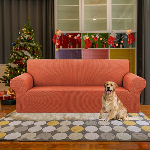 KEKUOU Stretch Sofa Cover Slipcover ，Couch Covers for 3 Cushion Couch Sofa (78"-94") Furniture Protector 3 Seater Sofa with Elastic Bottom for Kids,Dog(Large,Pureed Pumpkin) - Image 2