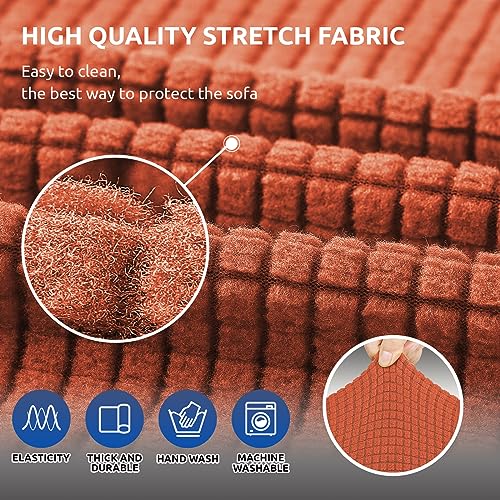 KEKUOU Stretch Sofa Cover Slipcover ，Couch Covers for 3 Cushion Couch Sofa (78"-94") Furniture Protector 3 Seater Sofa with Elastic Bottom for Kids,Dog(Large,Pureed Pumpkin) - Image 5