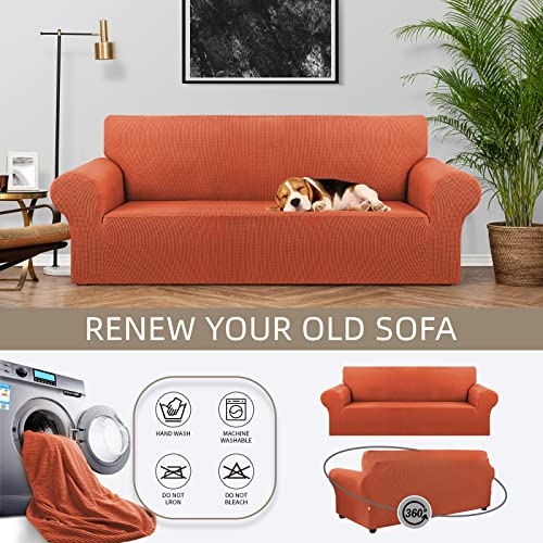 KEKUOU Stretch Sofa Cover Slipcover ，Couch Covers for 3 Cushion Couch Sofa (78"-94") Furniture Protector 3 Seater Sofa with Elastic Bottom for Kids,Dog(Large,Pureed Pumpkin) - Image 3
