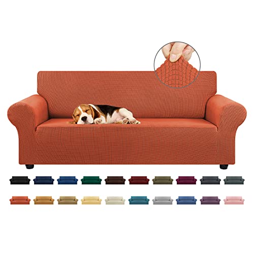 KEKUOU Stretch Sofa Cover Slipcover ，Couch Covers for 3 Cushion Couch Sofa (78"-94") Furniture Protector 3 Seater Sofa with Elastic Bottom for Kids,Dog(Large,Pureed Pumpkin) - Image 1
