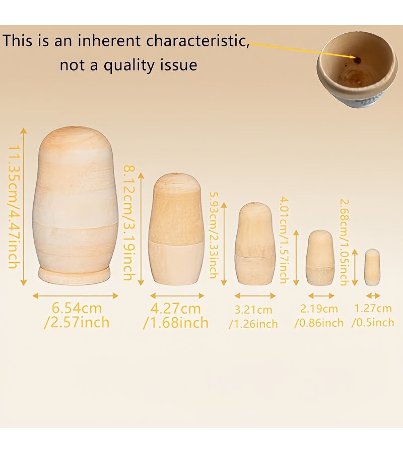 5pcs Per Set Unpainted Nesting Dolls Smooth Sanded DIY Stacking Toys for Kids Painting Art - Image 4