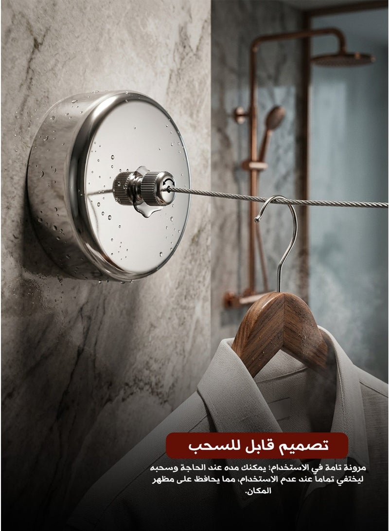 كراون حبل غسيل قابل للسحب رف تجفيف الغسيل المثبت على الحائط KRAWN، مجفف ملابس داخلي وخارجي، حبل ملابس قابل للتعديل - الموديل KW-52904، تصميم موفر للمساحة، تركيب بالحفر أو بدونه، مصنوع من الفولاذ المقاوم للصدأ، مناسب للملابس المبللة والمناشف - Image 1