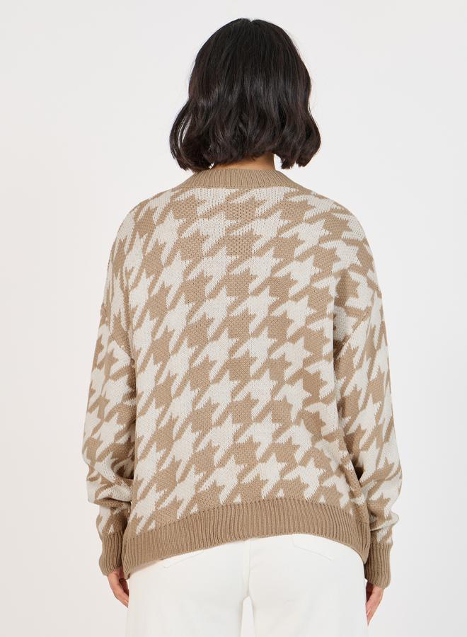 Styli Boxy Fit Regular Length Houndstooth Pattern Sweater - Image 4