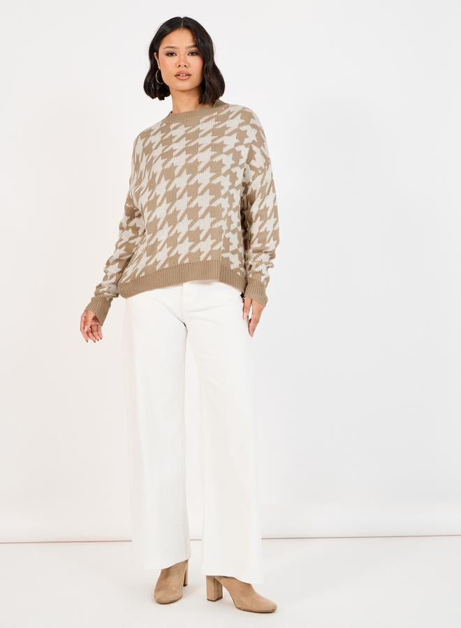 Styli Boxy Fit Regular Length Houndstooth Pattern Sweater - Image 2