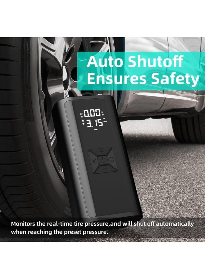 Portable 150 PSI Air Compressor Tire Inflator with Digital LCD Display, Auto Shut-Off, Rechargeable for Car, Bike, Ball - Black - Image 4