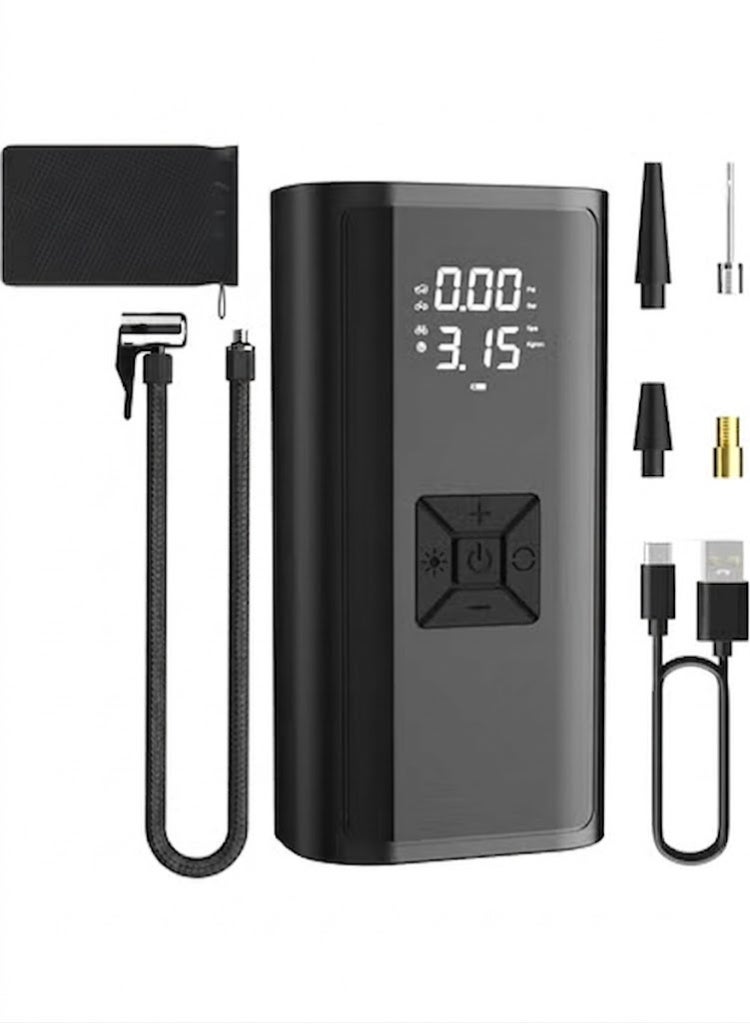 Portable 150 PSI Air Compressor Tire Inflator with Digital LCD Display, Auto Shut-Off, Rechargeable for Car, Bike, Ball - Black - Image 1