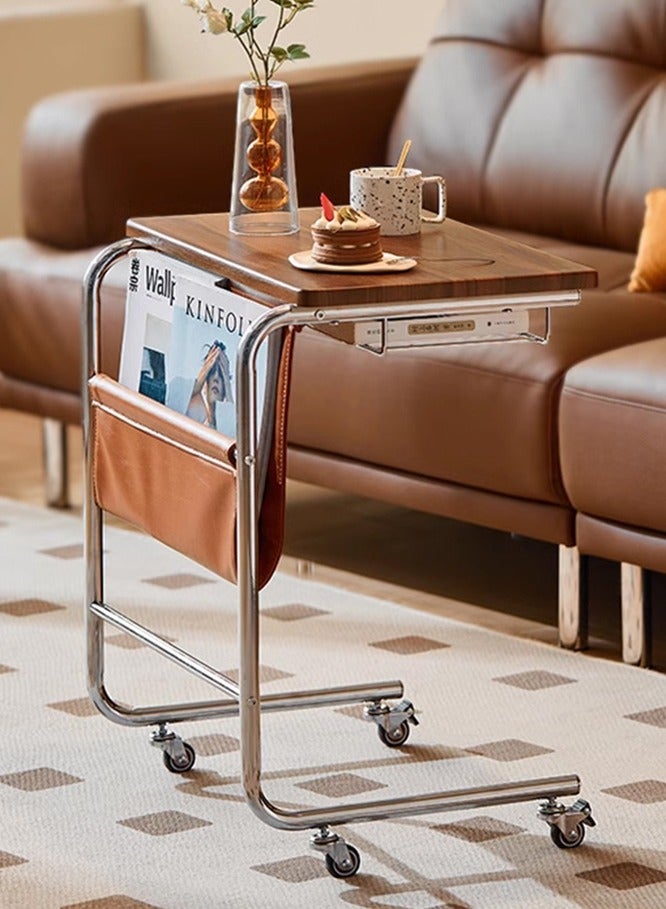 شو وو طاولة جانبية على شكل حرف C، طاولة جانبية، طاولة جانبية، طاولة جانبية قابلة للدوران 360 درجة، طاولات جانبية قابلة للسحب، مساحة تخزين مفتوحة، حجم صغير ومساحة صغيرة - Image 1