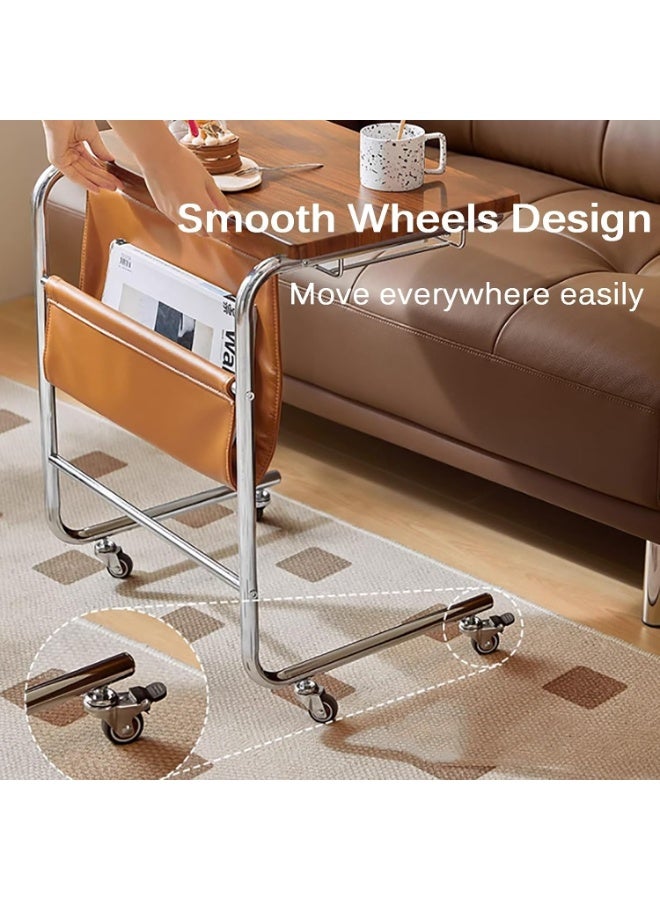 شو وو طاولة جانبية على شكل حرف C، طاولة جانبية، طاولة جانبية، طاولة جانبية قابلة للدوران 360 درجة، طاولات جانبية قابلة للسحب، مساحة تخزين مفتوحة، حجم صغير ومساحة صغيرة - Image 2