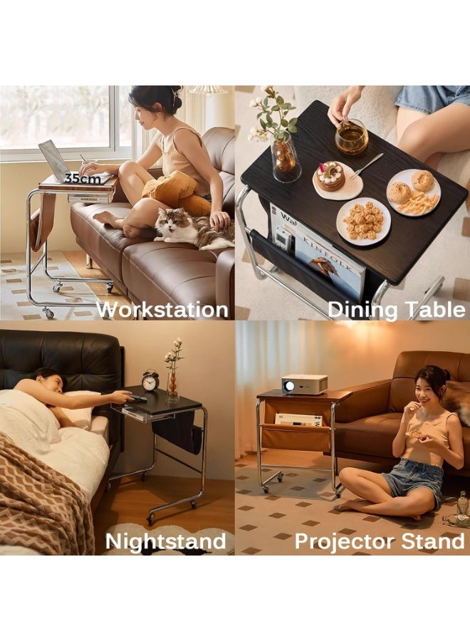 شو وو طاولة جانبية على شكل حرف C، طاولة جانبية، طاولة جانبية، طاولة جانبية قابلة للدوران 360 درجة، طاولات جانبية قابلة للسحب، مساحة تخزين مفتوحة، حجم صغير ومساحة صغيرة - Image 5