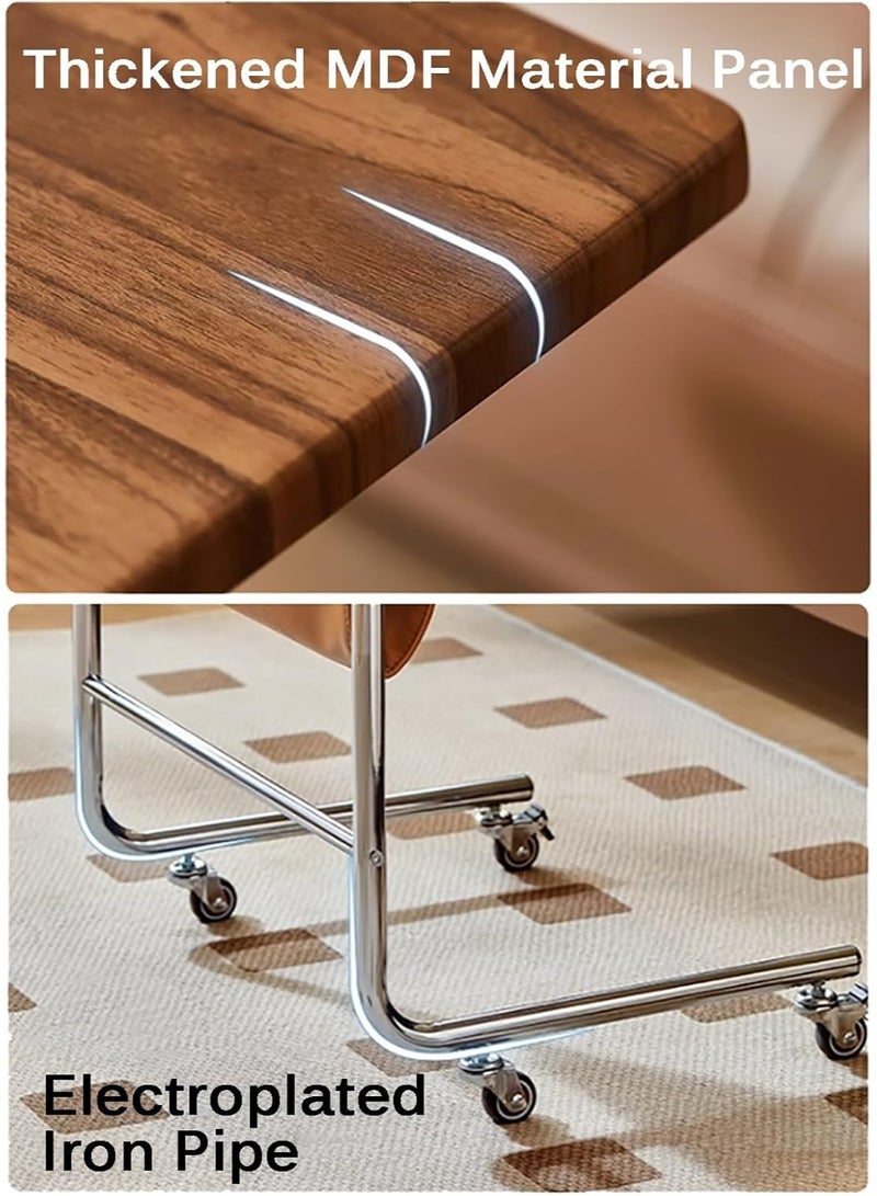 شو وو طاولة جانبية على شكل حرف C، طاولة جانبية، طاولة جانبية، طاولة جانبية قابلة للدوران 360 درجة، طاولات جانبية قابلة للسحب، مساحة تخزين مفتوحة، حجم صغير ومساحة صغيرة - Image 4