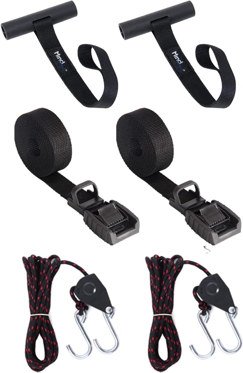MIND&ACTION Mind and Action Kayak Tie Down Straps,Quick Hood Loops Trunk Anchor,Canoe Transport Accessories Secure Vehicle Lashing Point (2 Straps+2 Loops+2 Hooks) - Image 1