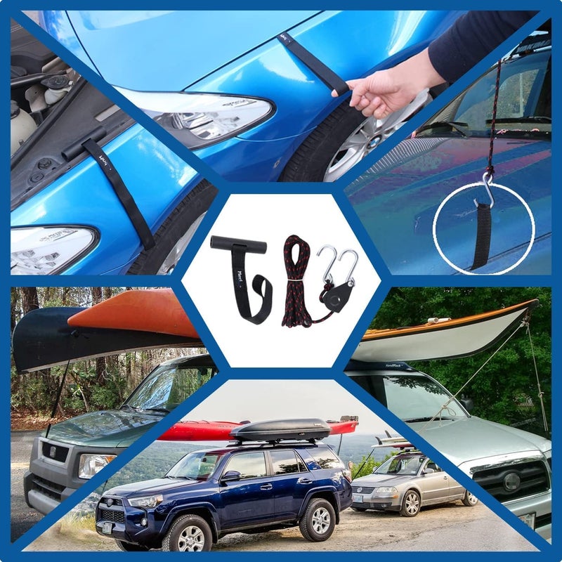 MIND&ACTION Mind and Action Kayak Tie Down Straps,Quick Hood Loops Trunk Anchor,Canoe Transport Accessories Secure Vehicle Lashing Point (2 Straps+2 Loops+2 Hooks) - Image 2