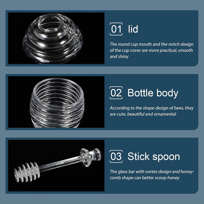 Plastic Honey Jar with Dipper 265ml Honey Pot Container Syrup Dispenser for Kitchen and Household Storage - Image 3