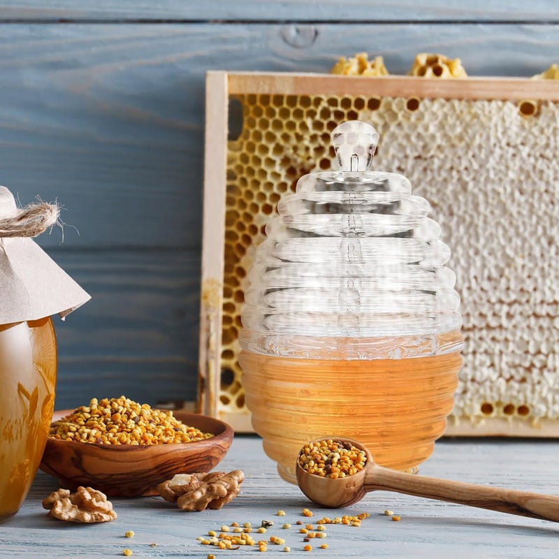 Plastic Honey Jar with Dipper 265ml Honey Pot Container Syrup Dispenser for Kitchen and Household Storage - Image 5