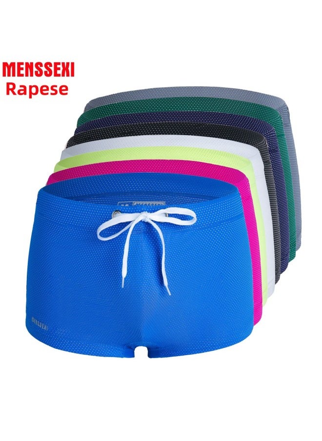 Generic Men's Swimming Trunks Tether Nylon Low Waist Boxer Swimming Trunks European And American Waterproof-Color:White-Size:M  - Image 5