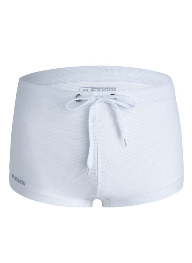 Generic Men's Swimming Trunks Tether Nylon Low Waist Boxer Swimming Trunks European And American Waterproof-Color:White-Size:M  - Image 1