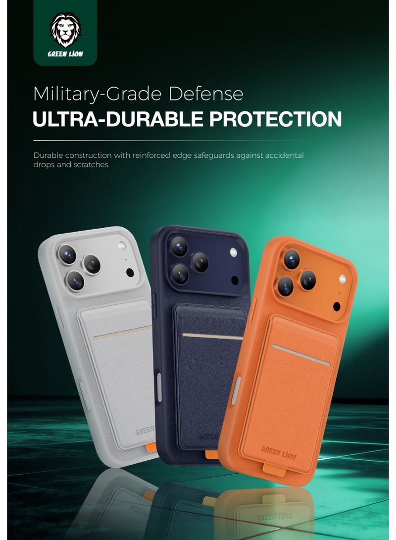 GREEN LION iPhone 17 Pro Max MagSafe Case Regal Leather with Card Holder & Foldable Stand Support / Ultra-Durable Protection Back Cover / Luxurious Comfortable Touch / Camera Protection / Comfortable Grip / Anti-Scratch / Anti Fingerprint - Orange - Image 5