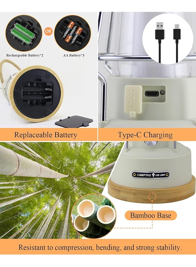 KASTWAVE Portable LED Camping Lantern 370LM Dimmable LED Vintage Battery Powered Lanterns Waterproof LED Retro Camping Lights for Camping Power Outages Hurricane Outdoors Home Décor (Rechargeable) - Image 4