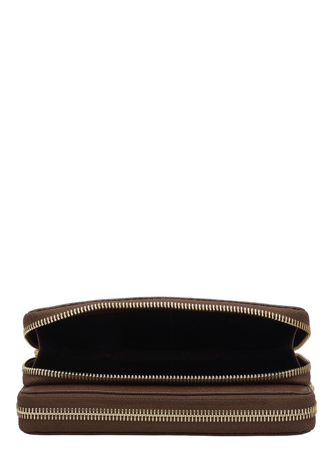 Da Milano Zip Leather Wallet for Women - Brown - Image 4
