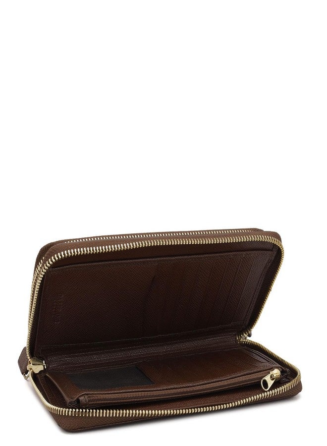 Da Milano Zip Leather Wallet for Women - Brown - Image 5