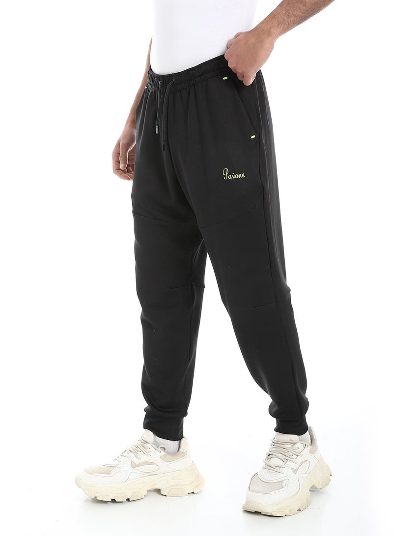 Pavone Black Elastic Waist with Drawstring Sweatpants - Image 1