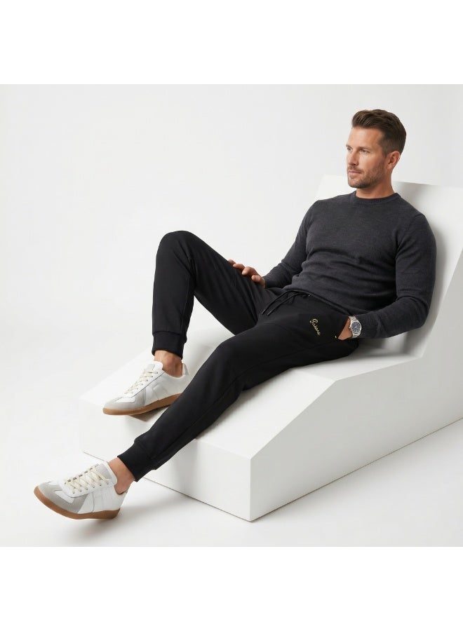 PAVONE Men's Black Cotton Sweatpants - Elastic Waistband with Drawstring & Pockets - Comfortable Slim Fit Sports Pants for Gym, Training & Casual Wear - Image 1