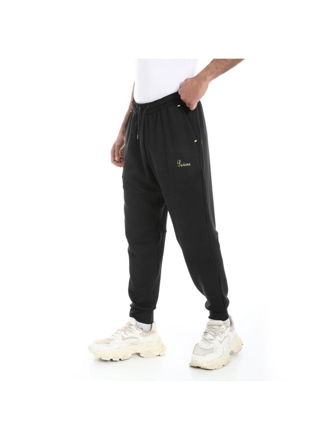 PAVONE Men's Black Sweatpants - Elastic Waistband with Drawstring & Pockets - Comfortable Slim Fit Sports Pants for Gym, Training & Casual Wear - Image 1
