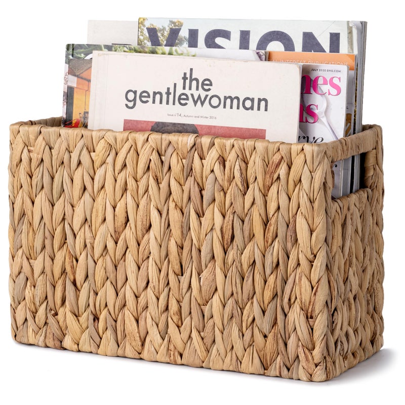 StorageWorks HandWoven Magazine Holder Magazine Wicker Basket for Bathroom Office Rattan Magazine Holder Natural Water Hyacinth 1 Pack