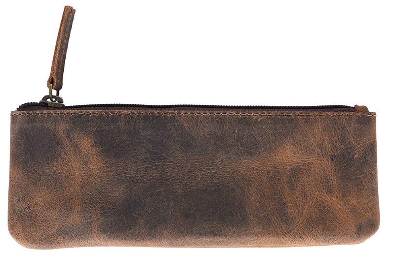 CONTACTS Genuine Leather Small Pouch Multipurpose Utility Bag Zipper Pencil Pouches Holder Aesthetic for Adults Men Women Boys Coin Purse Money I Pen I Key I Tool Jewelry Bag - Brown - Image 5