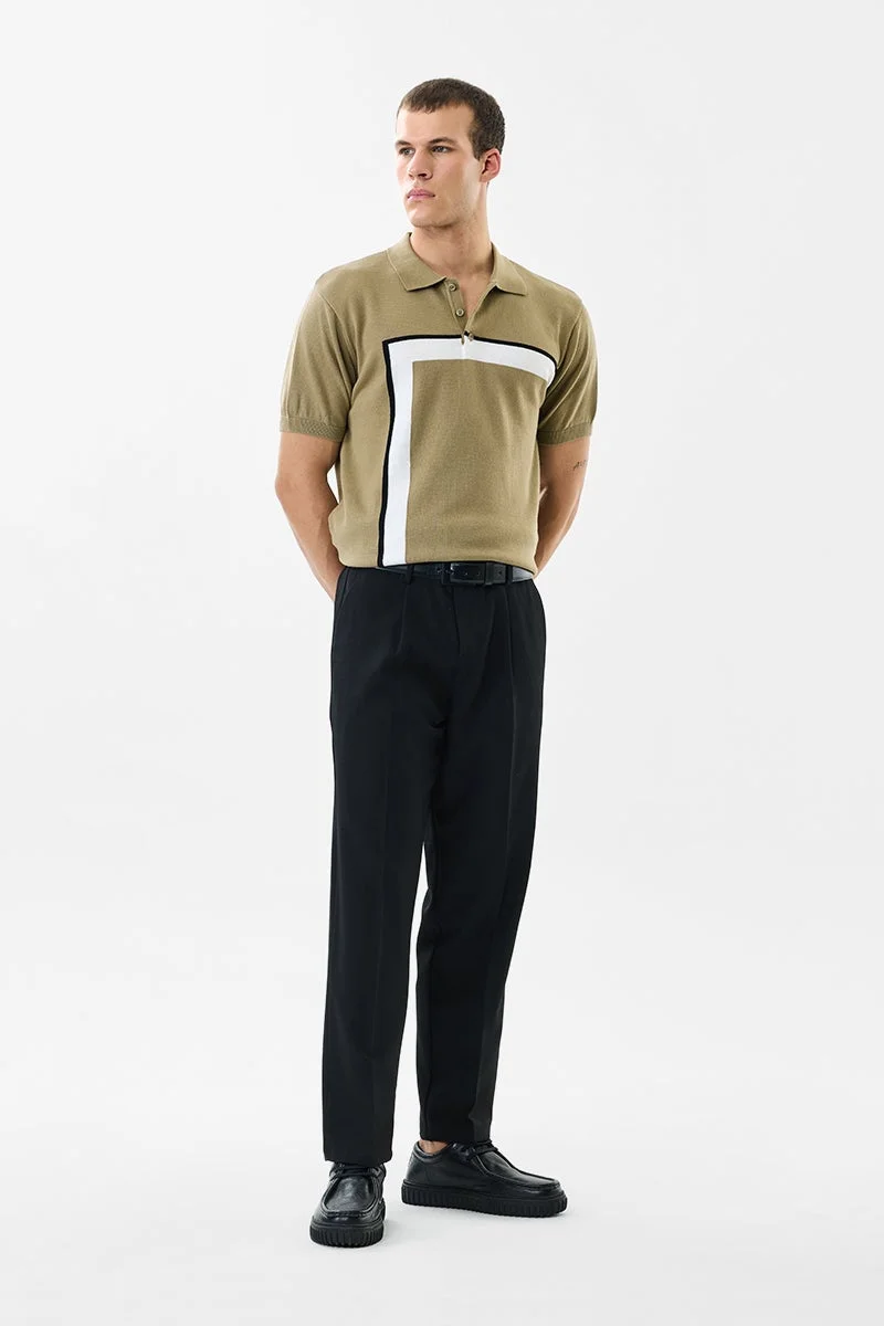 سنيتش Khaki Geometric Half Sleeve Slim Fit T-Shirt