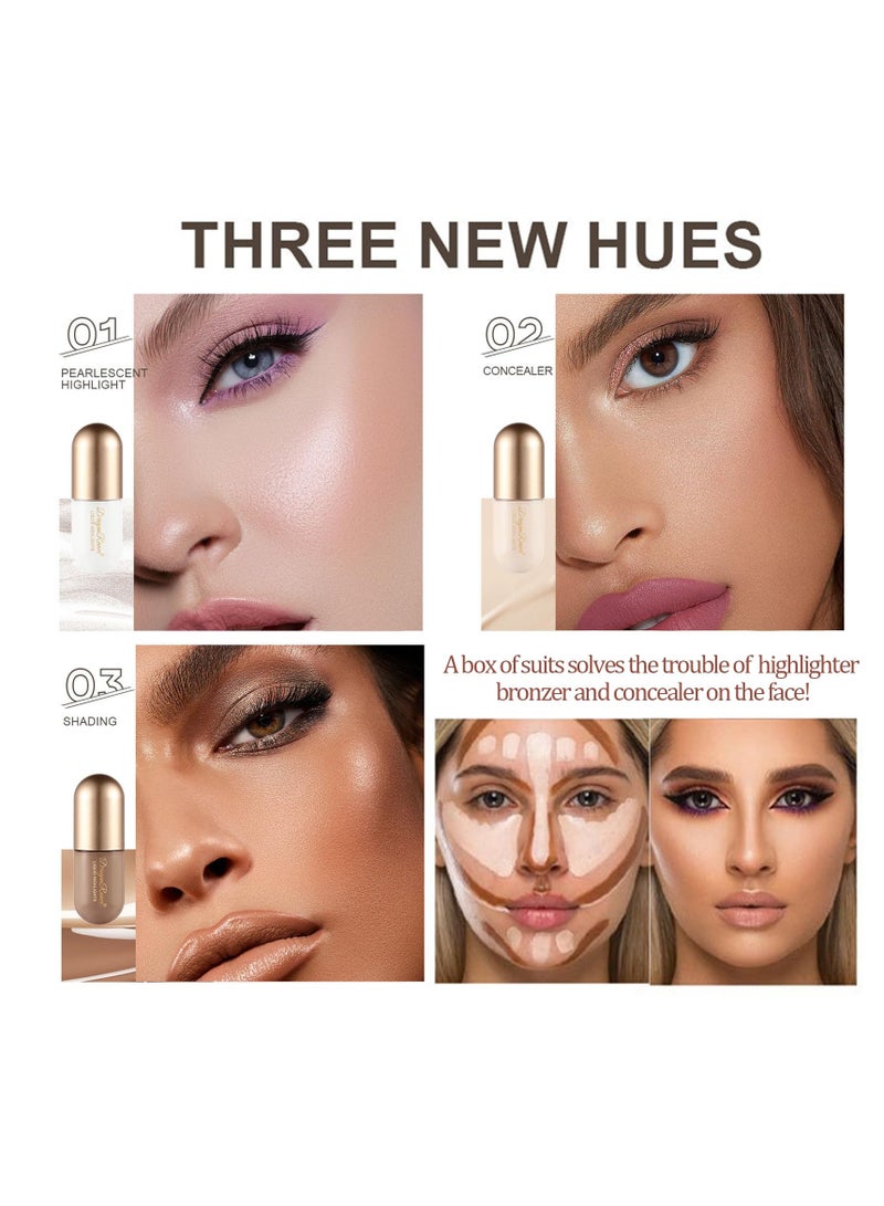 SYOSI 3 Pack Bronzer Contour & Highlighter & Concealer Makeup Set Highly Pigmented Long Lasting Bronzer Contour Wand Waterproof Smooth Natural Highlighters Concealer Bronzer Makeup Gift For Women - Image 2