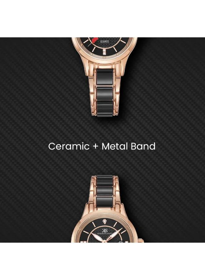 Kenneth Scott Black Women's Ceramic + Metal Analog Watch K23517-RCBB - 30 mm for Women | Best Price UAE