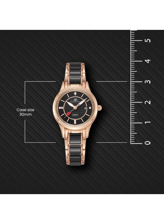 Kenneth Scott Black Women's Ceramic + Metal Analog Watch K23517-RCBB - 30 mm for Women | Best Price UAE